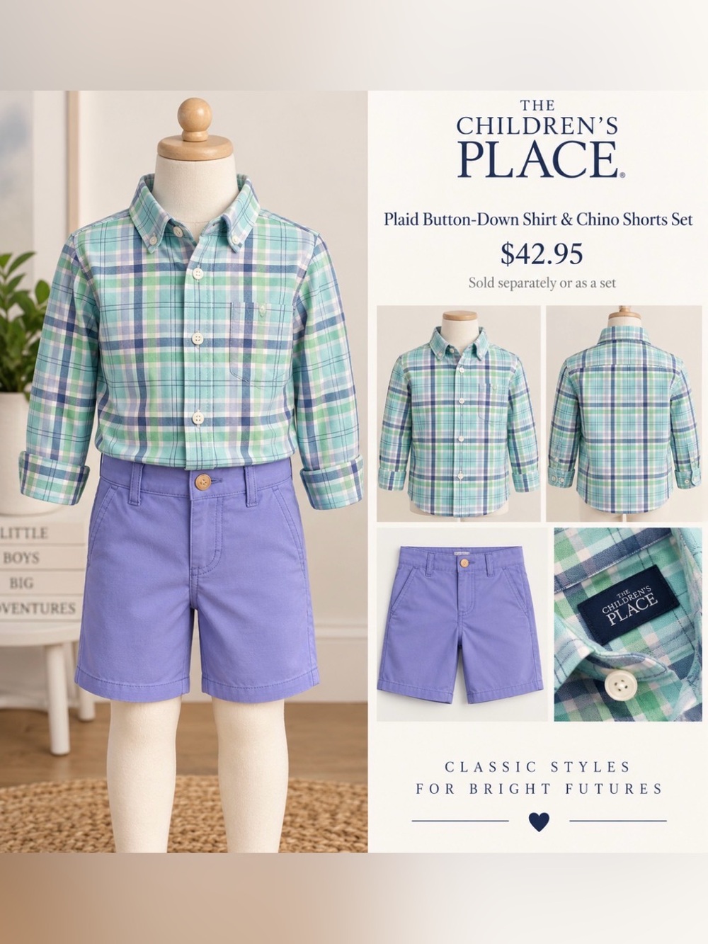 The Children's Place 2-piece Outfit, Button-down shirt and shorts, Size 2T